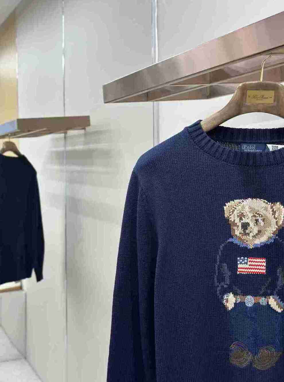 Polo Ralph Lauren Flag Polo Bear Knit Sweater Navy Blue Preppy Pullover - Picture 4 of 5